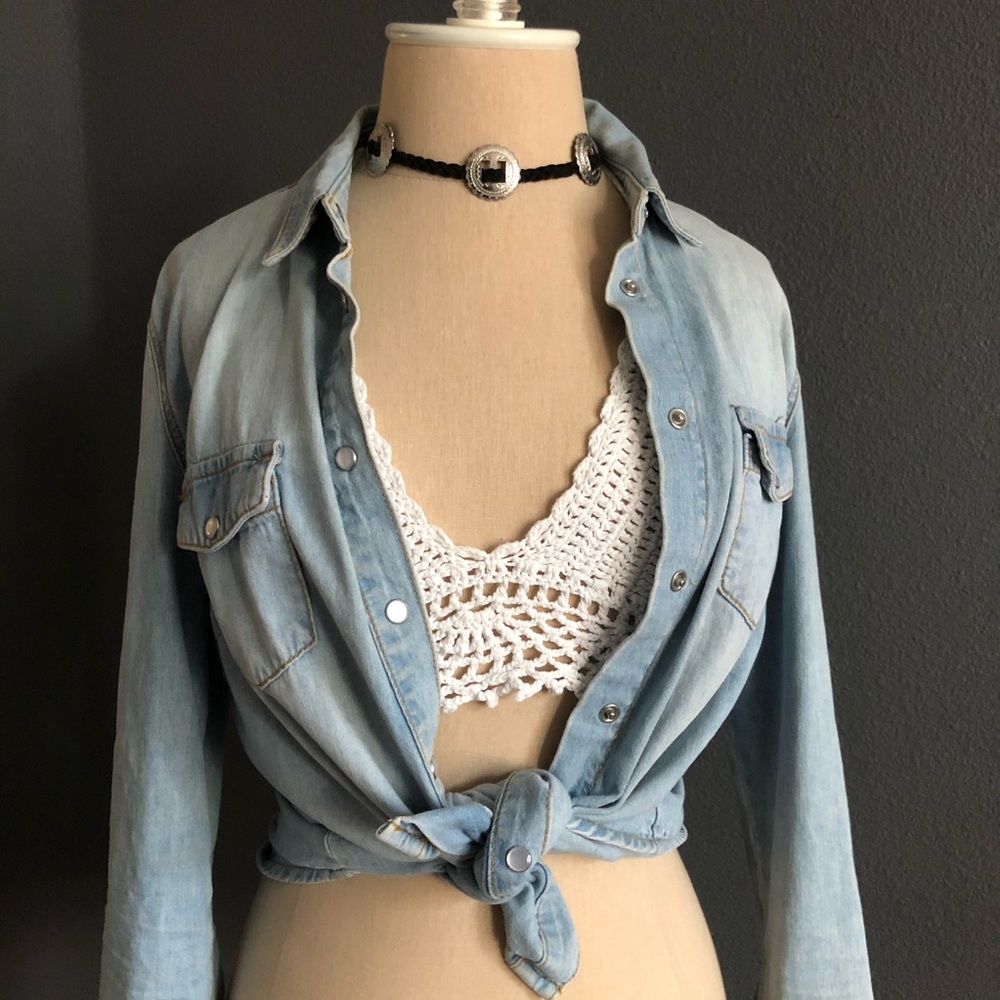 Peppermint White Crochet Bikini Triangle Top